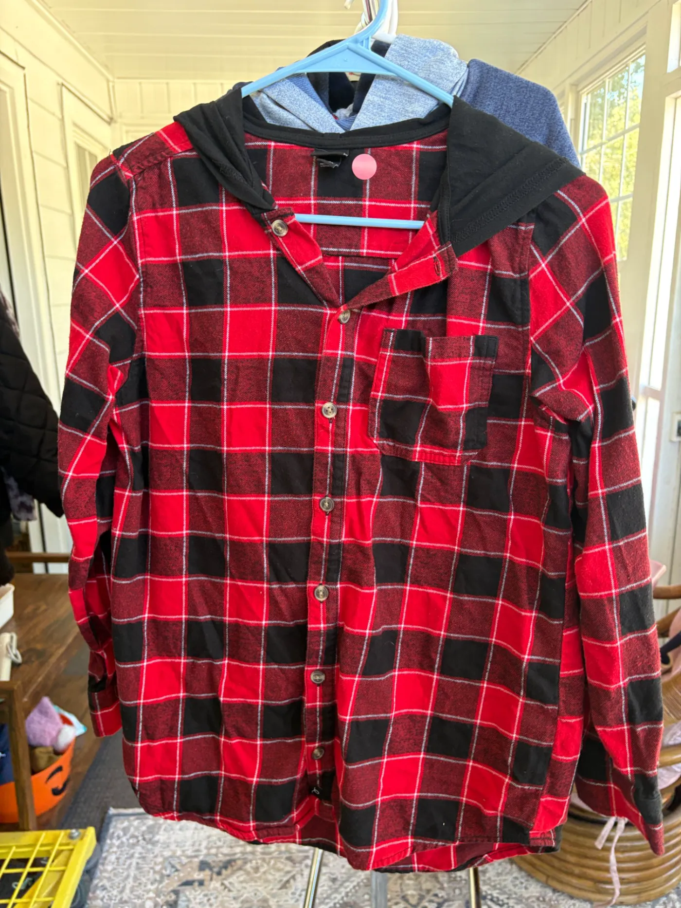 Boys' Hooded Plaid Button Up