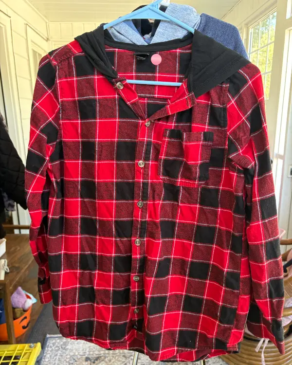 Boys' Hooded Plaid Button Up