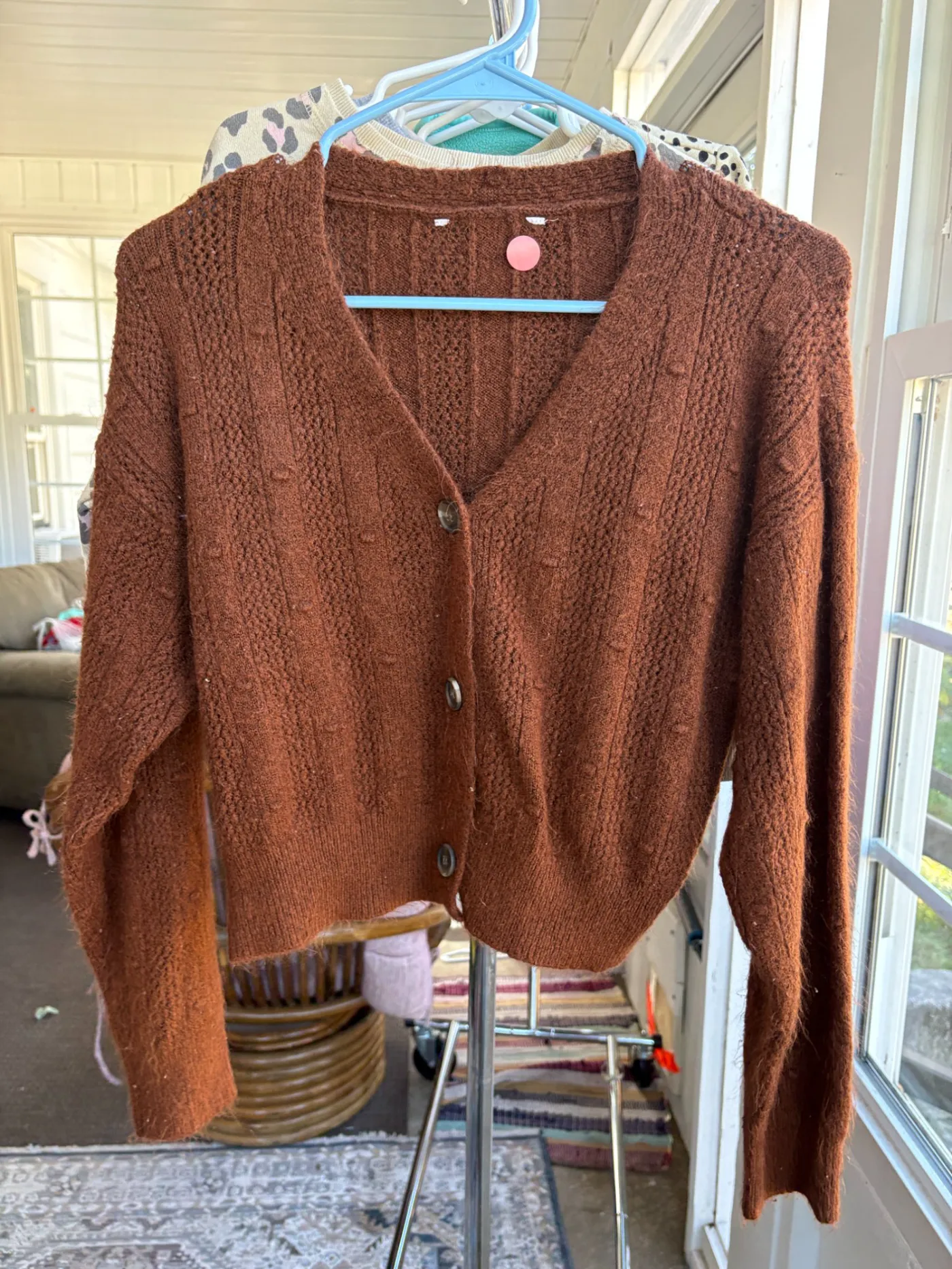 Brown Cropped V-Neck Cardigan