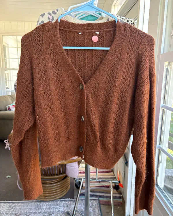 Brown Cropped V-Neck Cardigan
