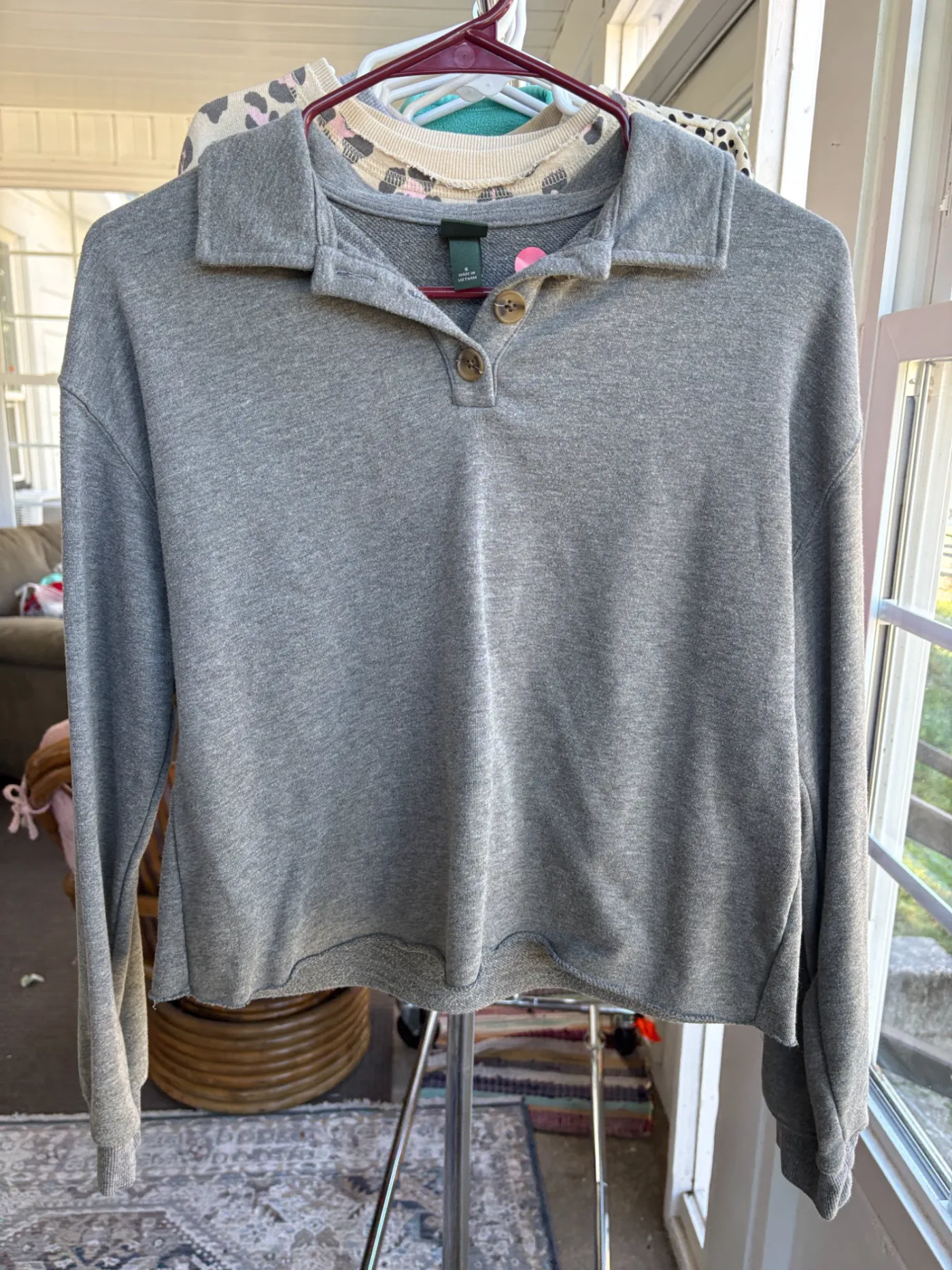 Grey Cropped Collared Sweatshirt