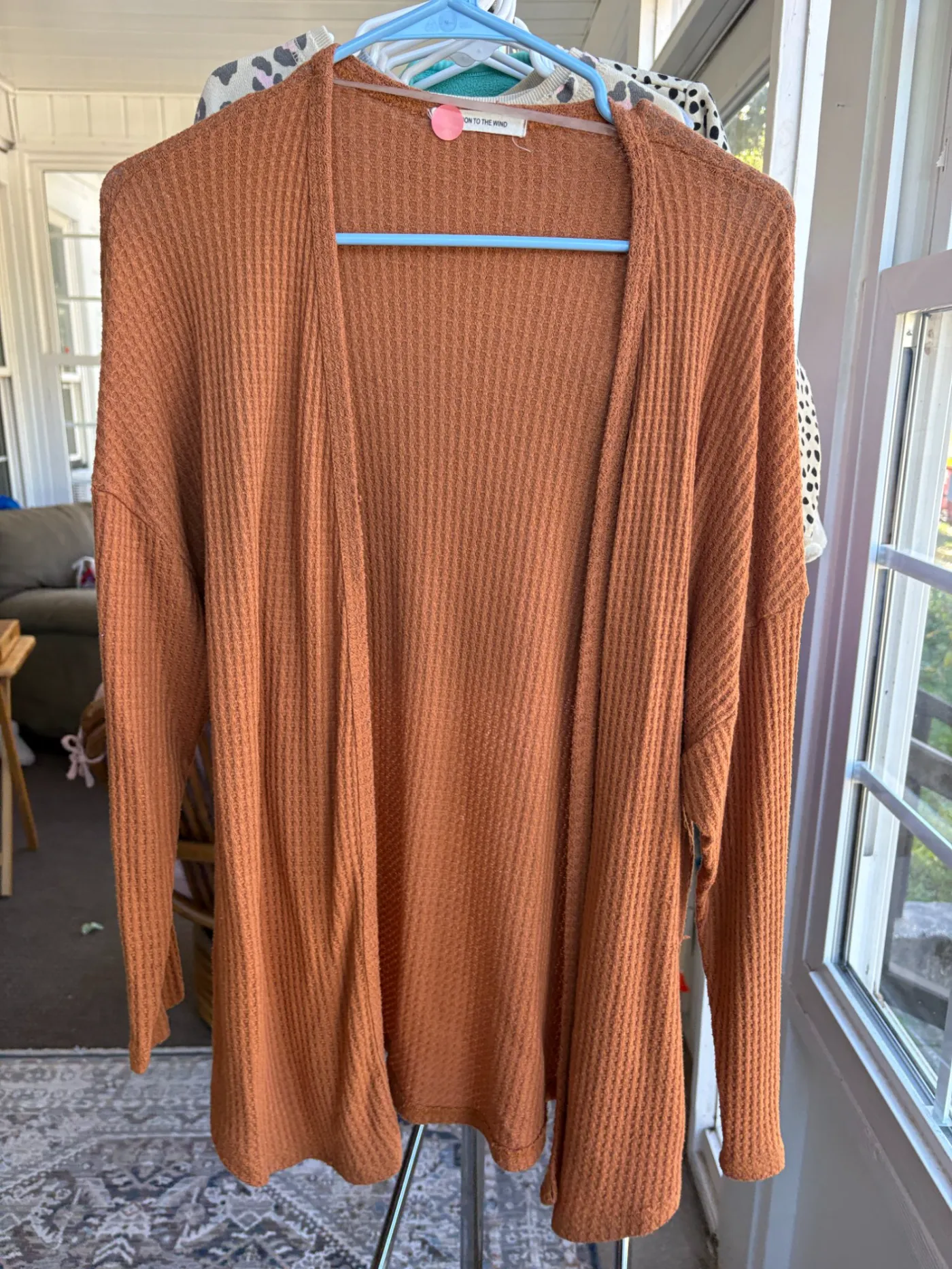 Burnt Orange Waffle Knit Cardigan