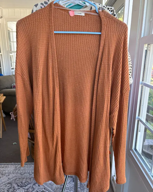 Burnt Orange Waffle Knit Cardigan